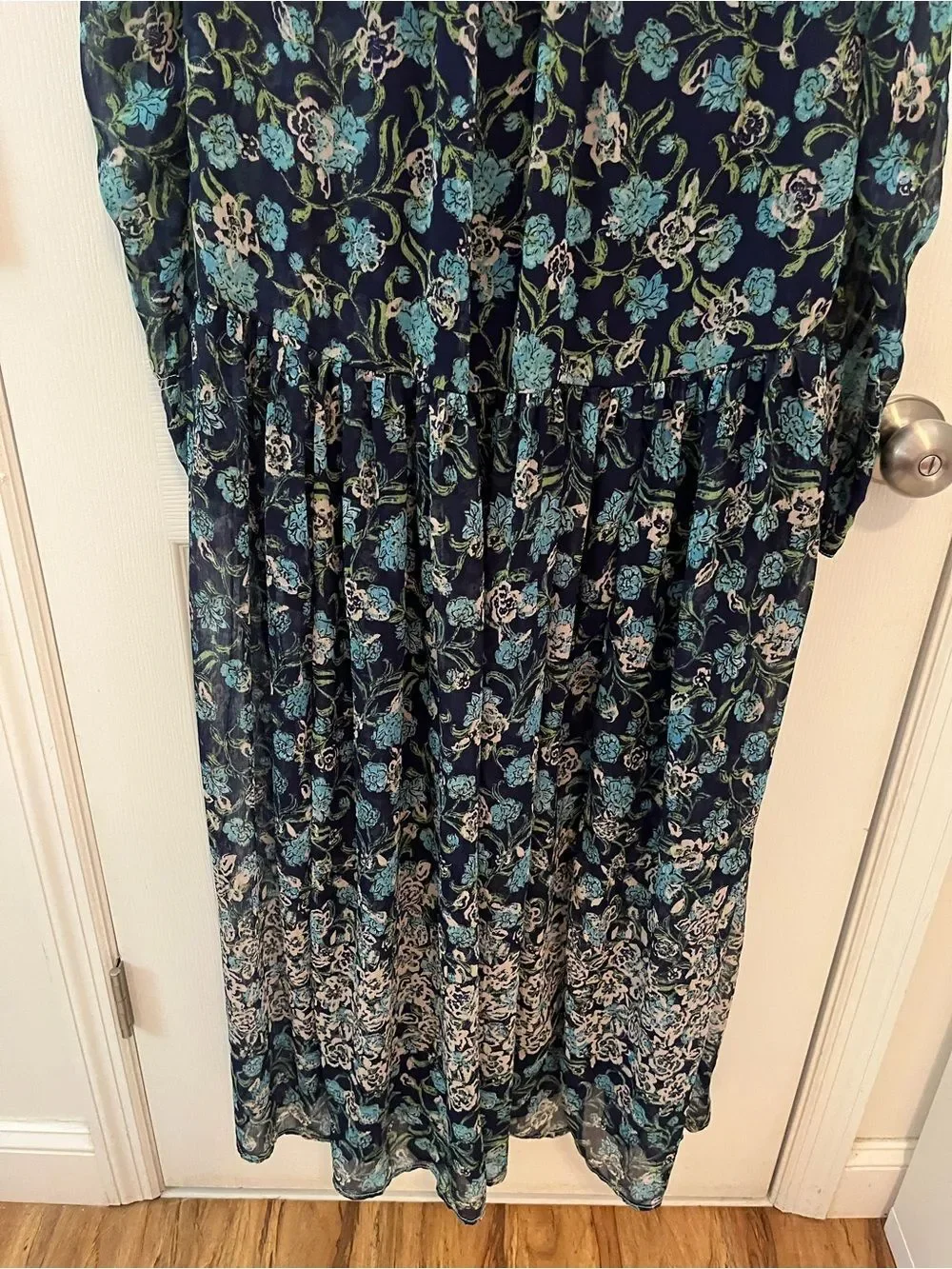 Free People Navy Blue Floral Boho Maxi Dress XS Cottagecore Festival Midi Maxi